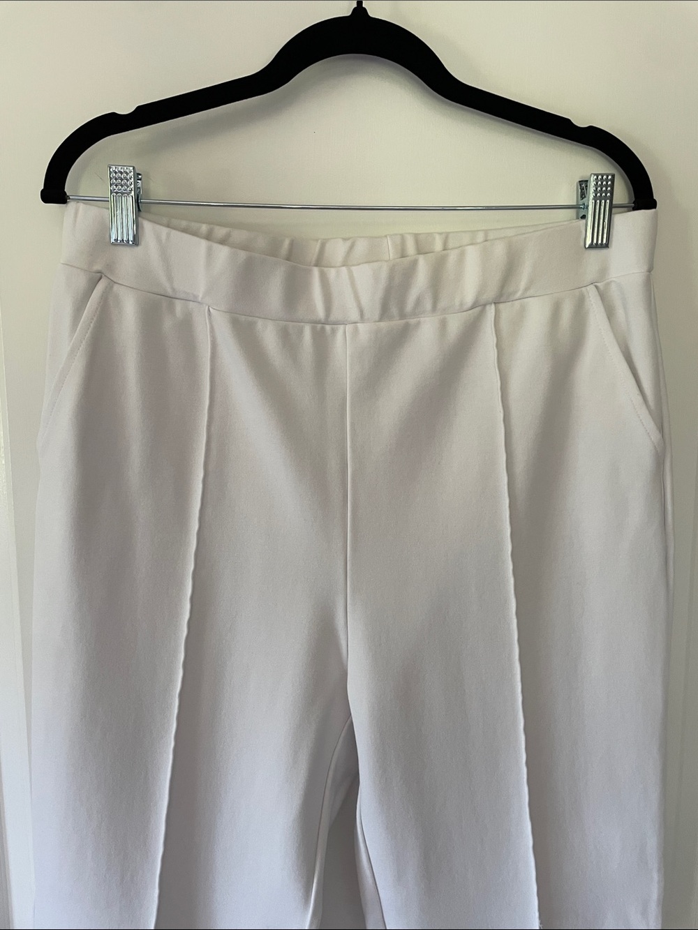 Tailored White Ponte Front-Crease Trousers